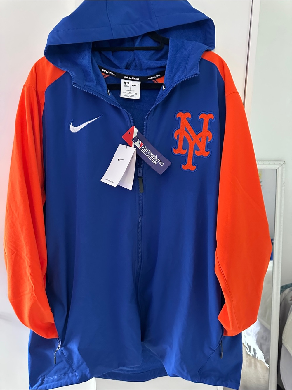 Nike Kids Blue and Orange Hooded Mets Rain Jacket